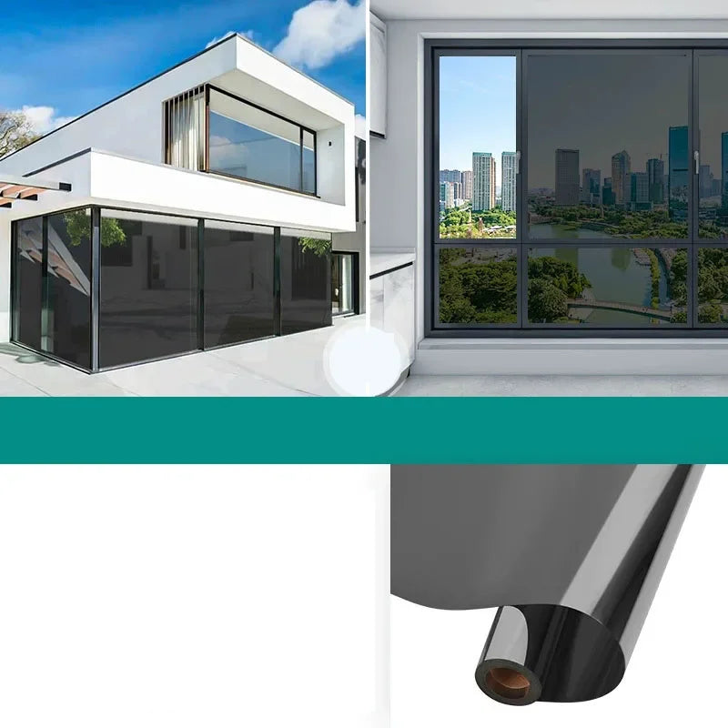 Window Privacy Film One Way Daytime Privacy Self-adhesive Vinyl Sun Blocking Anti UV Reflective Window Tint for Home and Office Oasis Select black 30x100cm