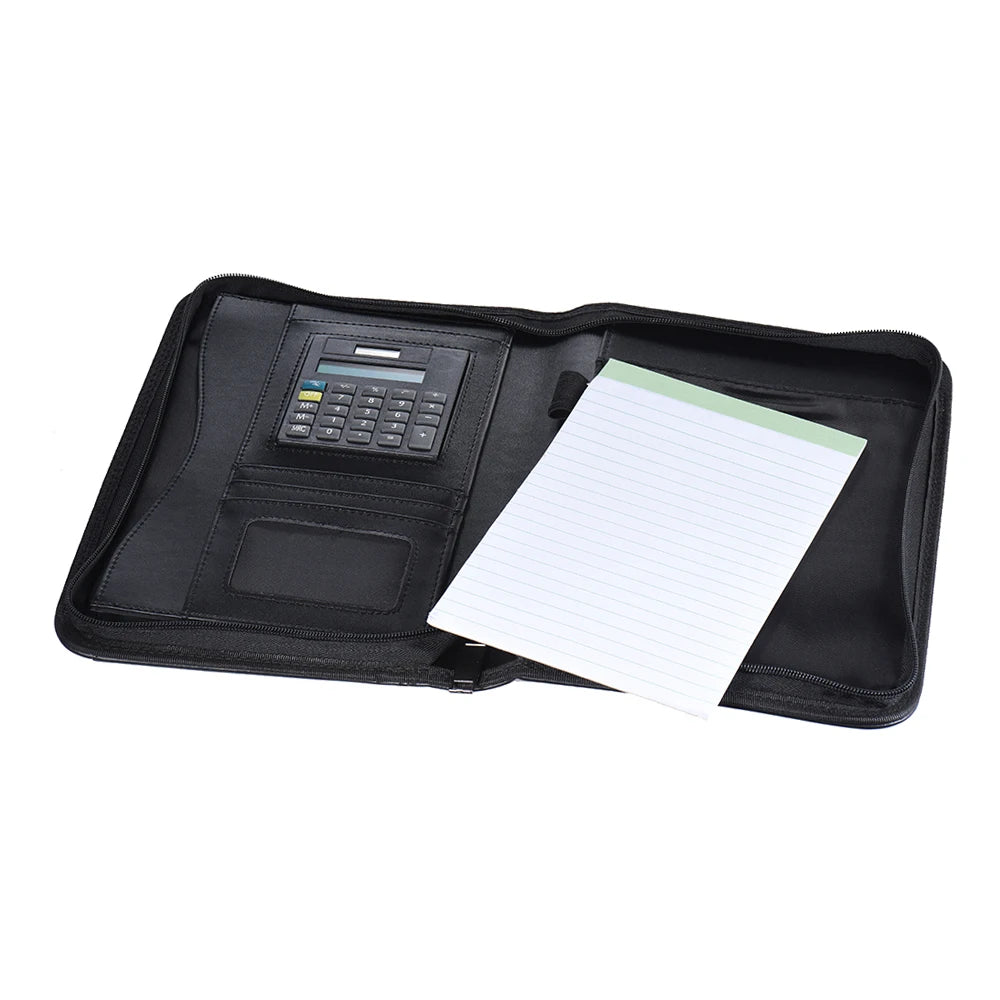 Portable Professional Business Portfolio Folder Document Case Organizer A5 PU Leather Zippered Closure with Calculator Holder Oasis Select