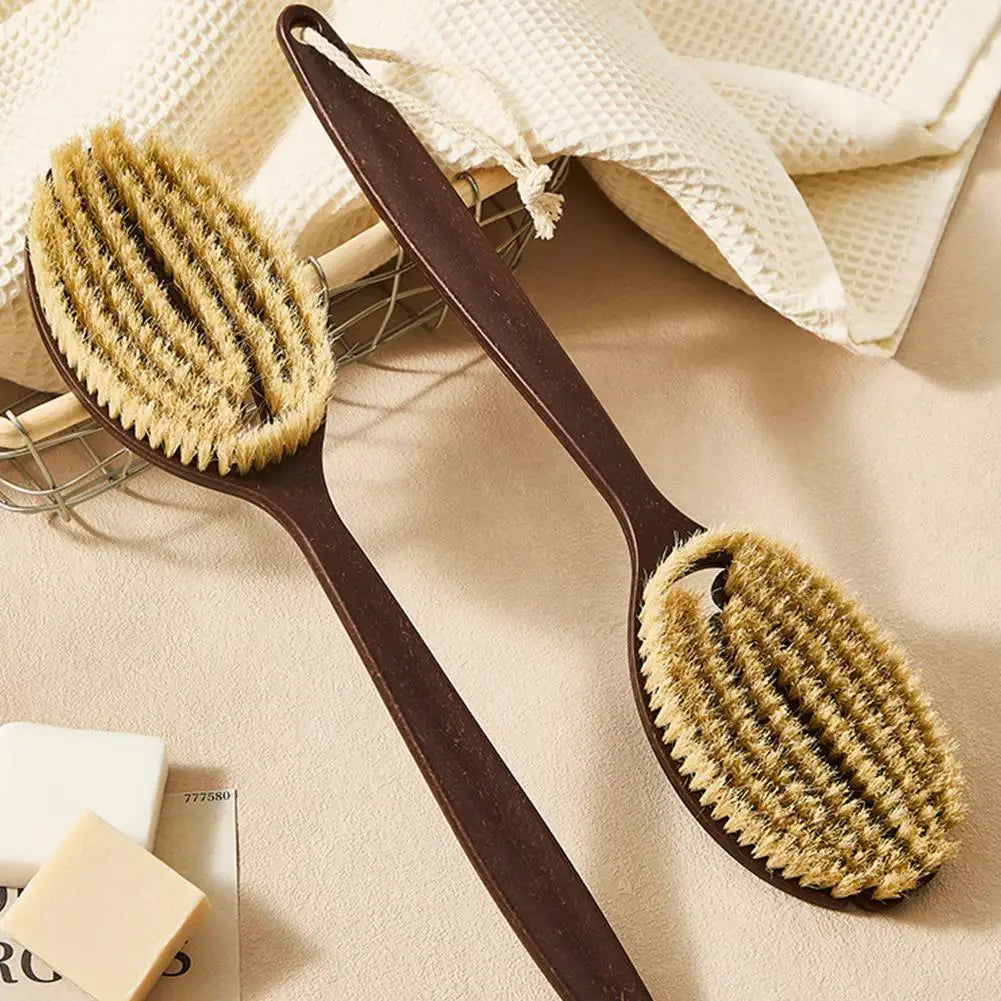 Long Handle Back Scrubber – Natural Coconut Bristle Bath Brush Bath Body Brush Oasis Select