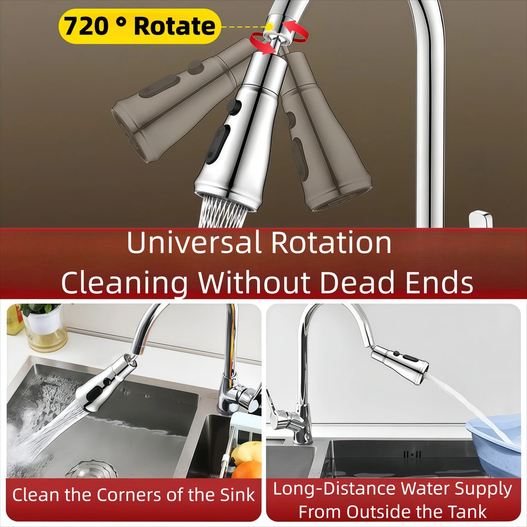 2 In 1 Kitchen Faucet Extender Universal 720° Rotate Pull Out Kitchen Tap Multi-mode Strong Flushing Booster Kitchen Accessories Oasis Select