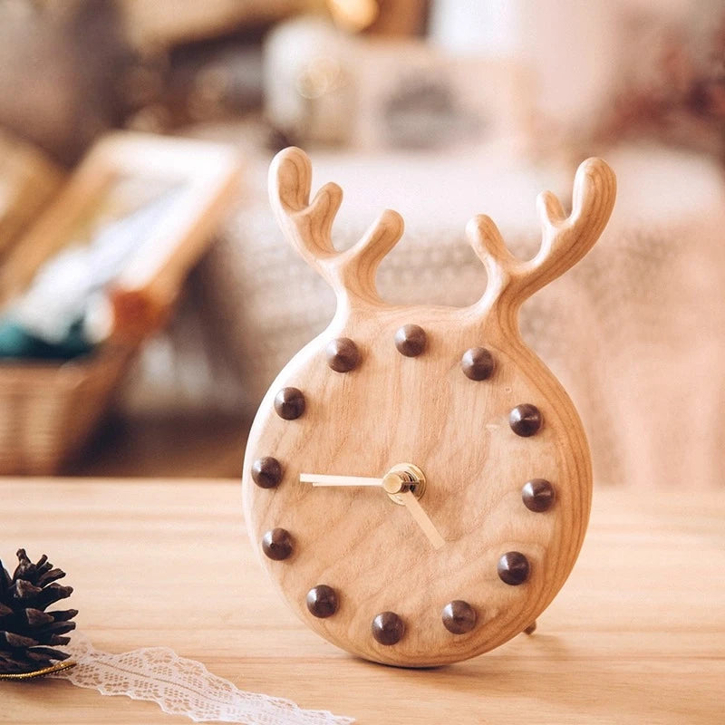 Nordic Solid Wood Table Clock Can Be Hung on The Wall Japanese Modern Ornament Clock with Simple Antlers Oasis Select E large 33cm