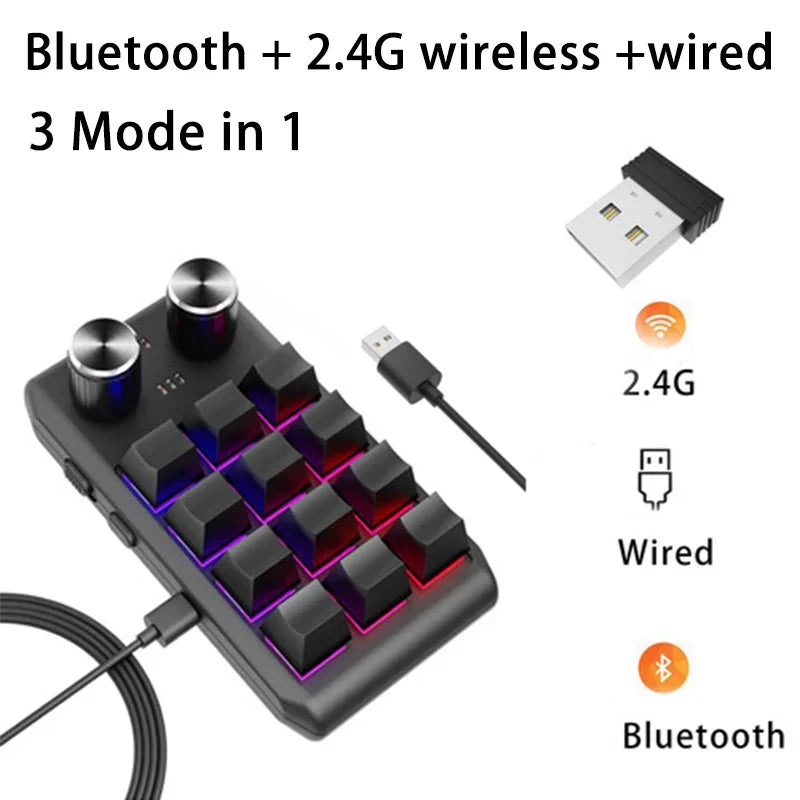 12-Key Macro Mechanical Keyboard Bluetooth 2.4G 3-Mode Macropad Mechanical Macropad Oasis Select Black Wired BT 2.4G