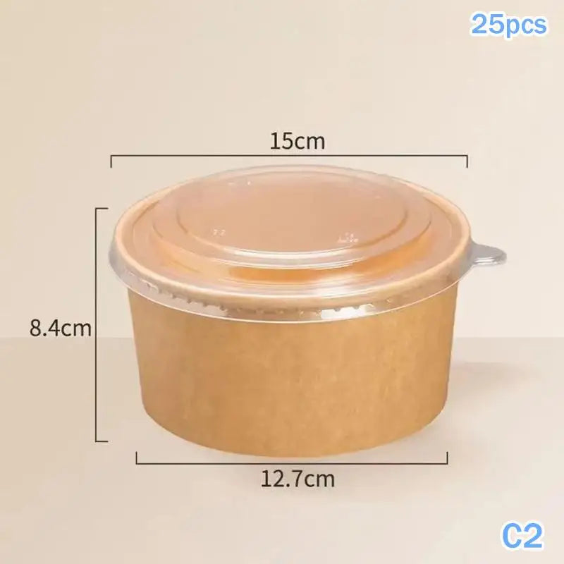 25pcs Kraft Paper Bowls Cups Fruit Salad Bowl Kraft Containers Salad Food Prep Kraft Box Cream Ice Snack Storage 500/750/1000ml Oasis Select C2