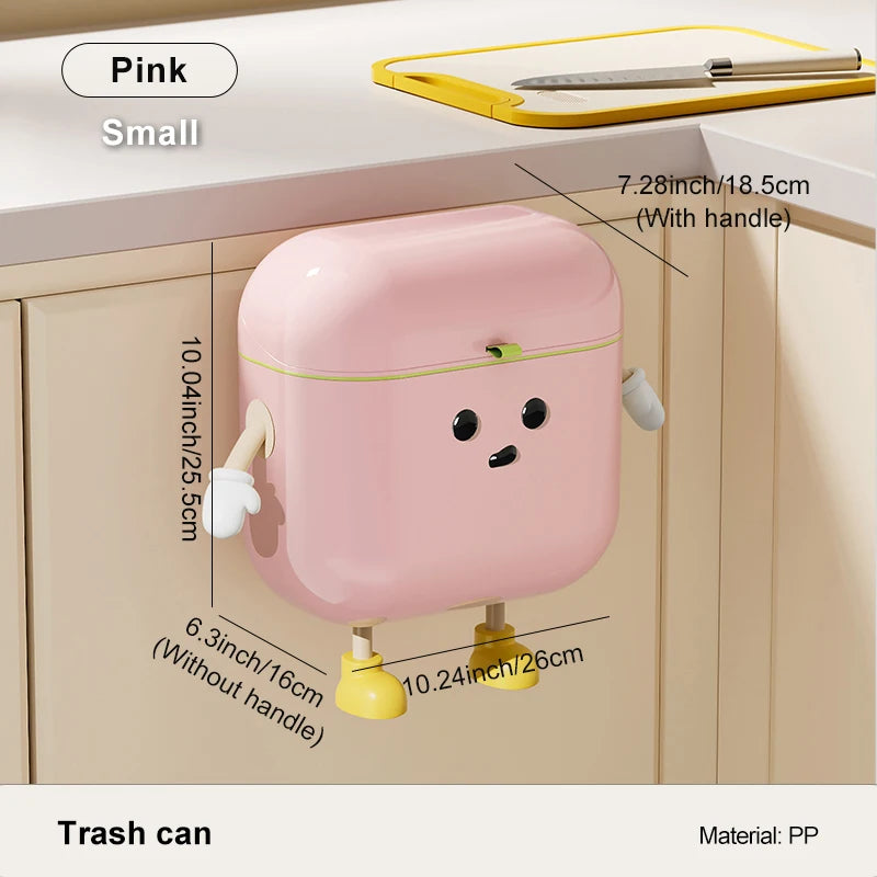 Compost Bin Kitchen for Counter Top or Under Sink, Plastic Hanging Trash Can with Lid, Wall Mounted Garbage Can for Bathroom, Oasis Select Small pink