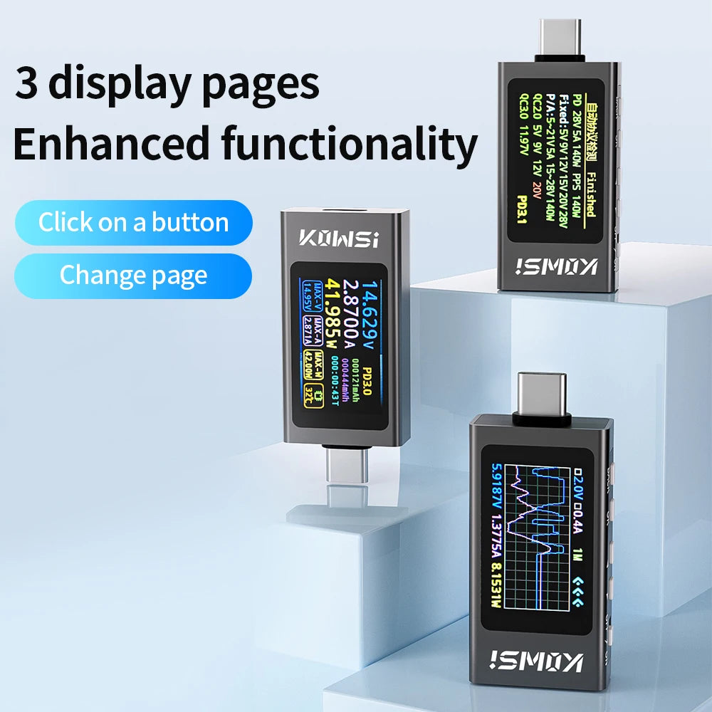 KWS-X1 4V-30V 12A Voltmeter Ammeter Type C Tester Fast Charge Detection Trigger Capacity Measurement Ripple Measurement Oasis Select