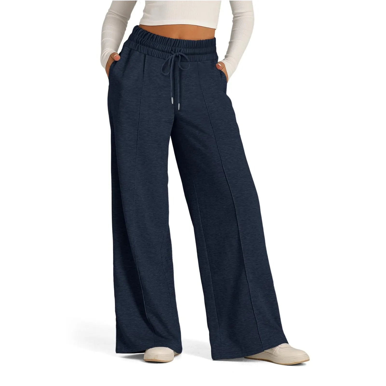 Women's Fleece Lined Wide Leg Sweatpants – High Waist Joggers Wide Leg Sweatpants Oasis Select Navy L