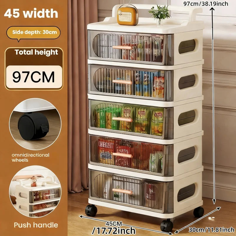 Drawer-style storage cabinet - A household portable storage unit for storing snacks and miscellaneous items in multiple layers. Oasis Select 45cm-5 layers-clear