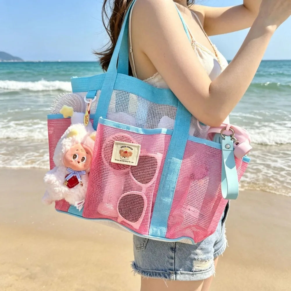 Mesh Swimming Bag Portable Large-capacity Beach Bag Travel Bath Fitness Wash Swimsuit Storage Breathable Mesh Bath Pocket Bag Oasis Select
