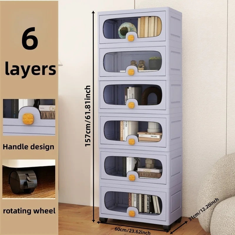 6 Layers Large-Capacity Flip-Top Cabinet with wheel can Movable Easy Assemblyfor Kitchen/Bathroom/Living Room/Bedroom Oasis Select Blue-6 Layer