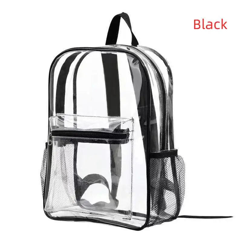 1Pcs Waterproof PVC Transparent Backpacks Adjustable Straps Durable Dual Zippers For Baseball Stadium Lightweight Clear Backpack Oasis Select Black