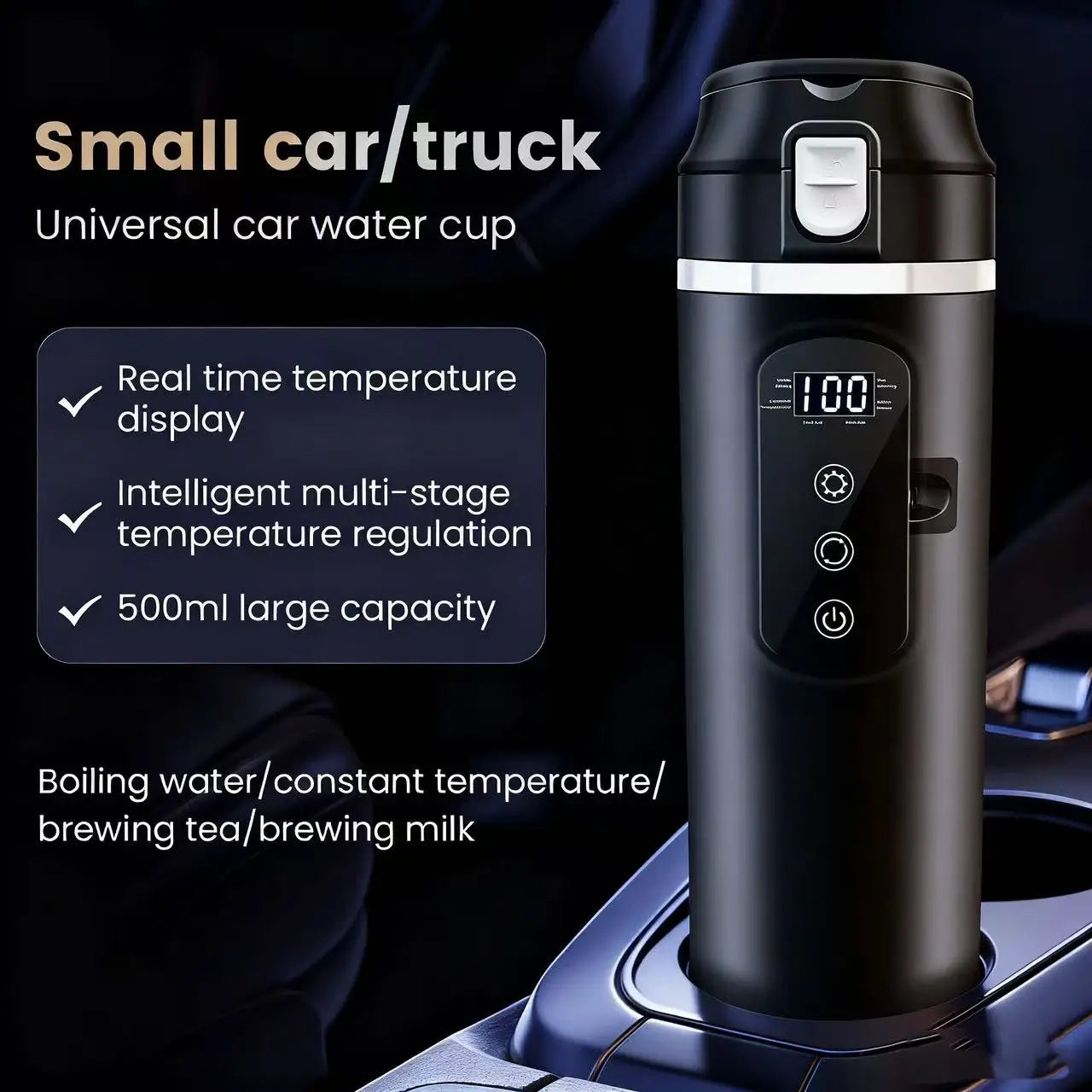 Car Electric Kettle 12V/24V Universal Vehicle-Mounted Heating Cup with 304 Stainless Steel Oasis Select