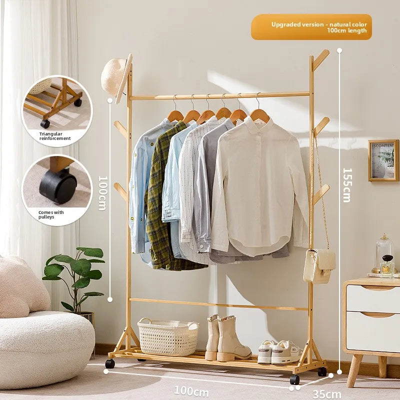 Simple coat rack Hanging hanger Floor to ceiling Living room Bedroom hanger Children's creative solid wooden clothes rack Oasis Select SJ primary 100