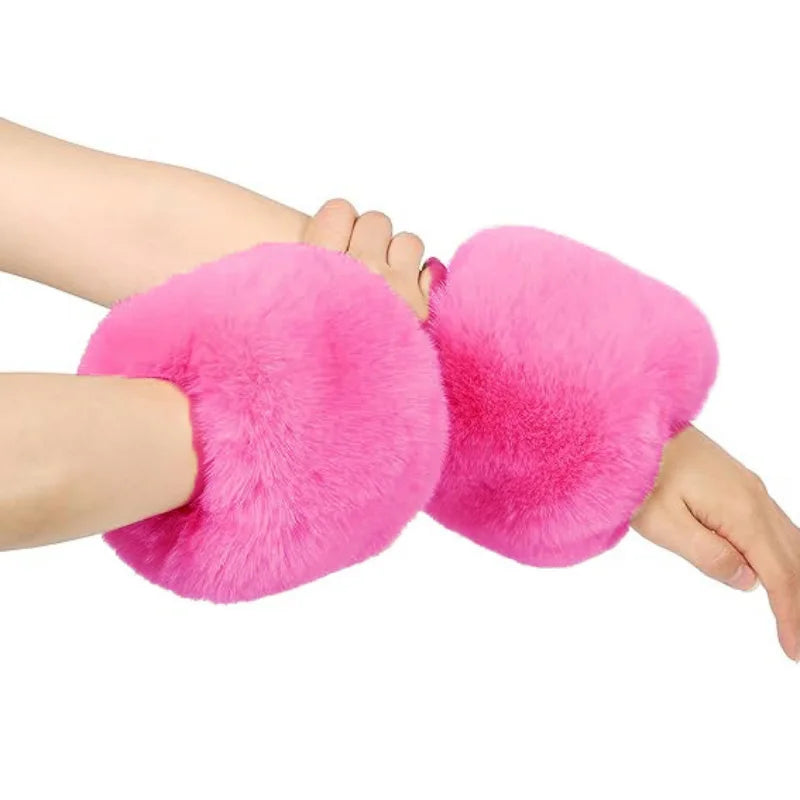 Adult wristband sleeves Christmas sleeves imitation rabbit fur warm sleeves plush gloves versatile fashion warm wrist protection Oasis Select 4
