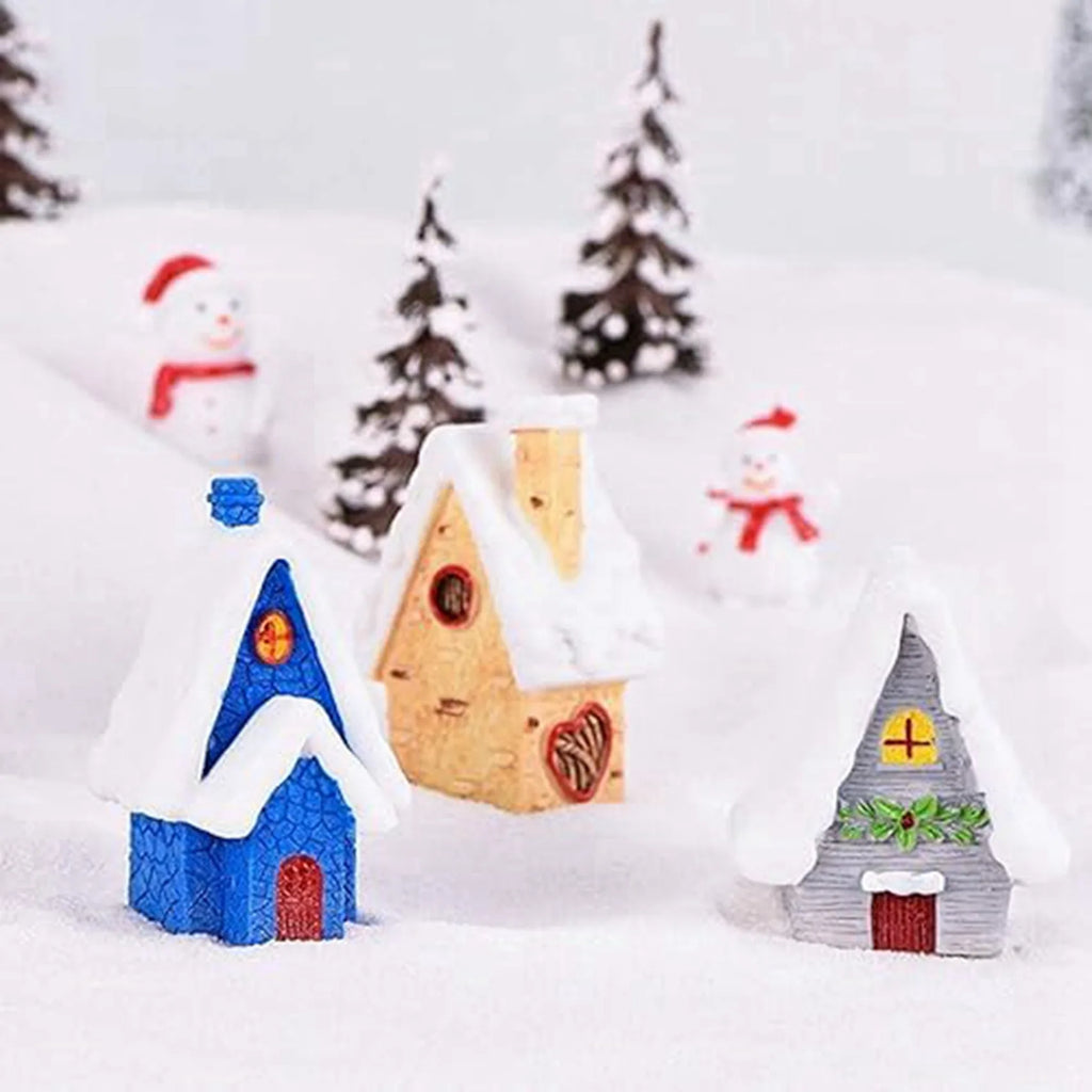 2026-WISH 8X Christmas Miniatures Figurines, Mini Christmas Snow House Decor Ornaments, Christmas House Oasis Select