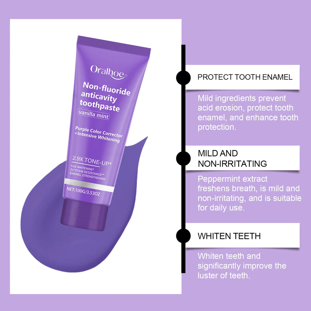 Oralhoe Purple Whitening Toothpaste – Vanilla Mint, Fluoride-Free Whitening Toothpaste Oasis Select