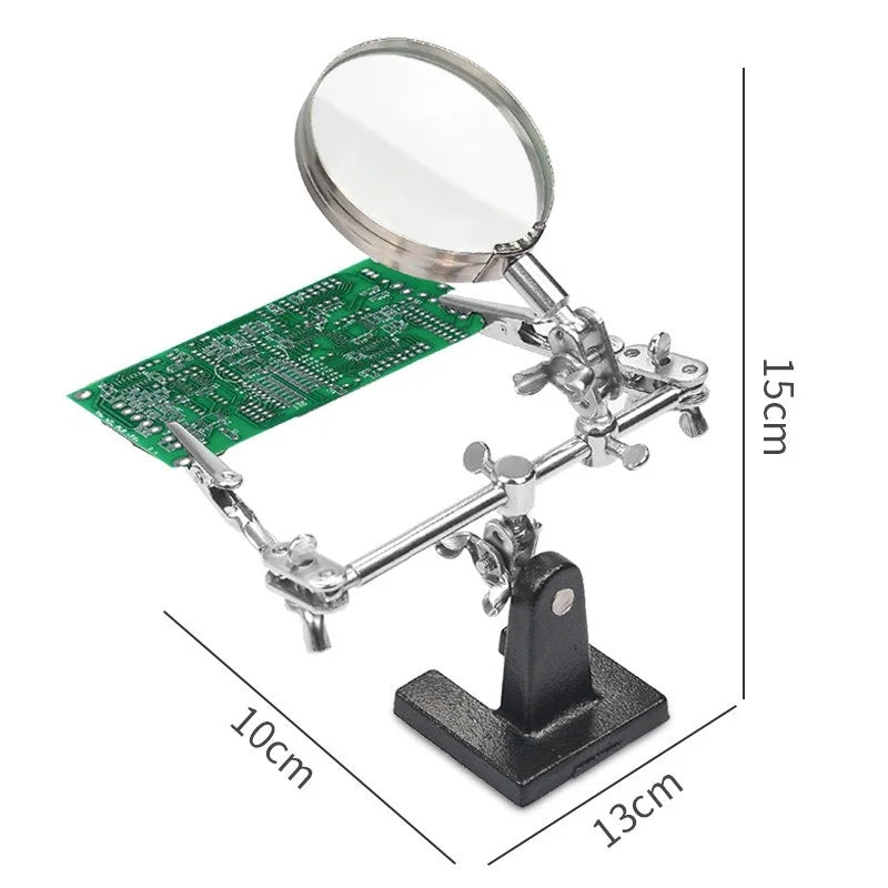 Soldering Iron Station Stand With Welding Magnifying Glass Clip Clamp Third Hand Helping Desktop Magnifier Soldering Repair Tool Oasis Select 1Pcs