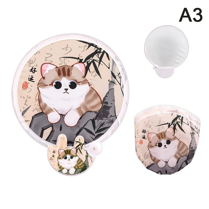 Portable Cartoon Folding Fan Kawaii Creative Foldable Fan Cool Summer Hand Fan Flying Disk Pocket Cloth Fan Gifts For Kids Oasis Select A3
