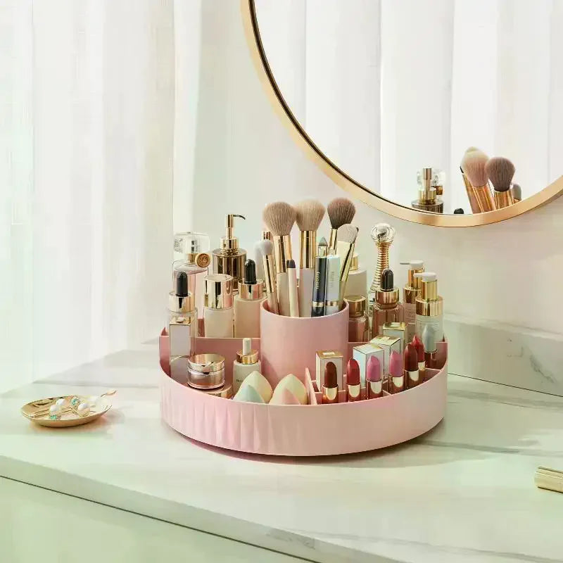 Large Capacity Rotating Makeup Organizer Multi-compartment Cosmetic Storage Box for Bathroom Home Vanity Oasis Select