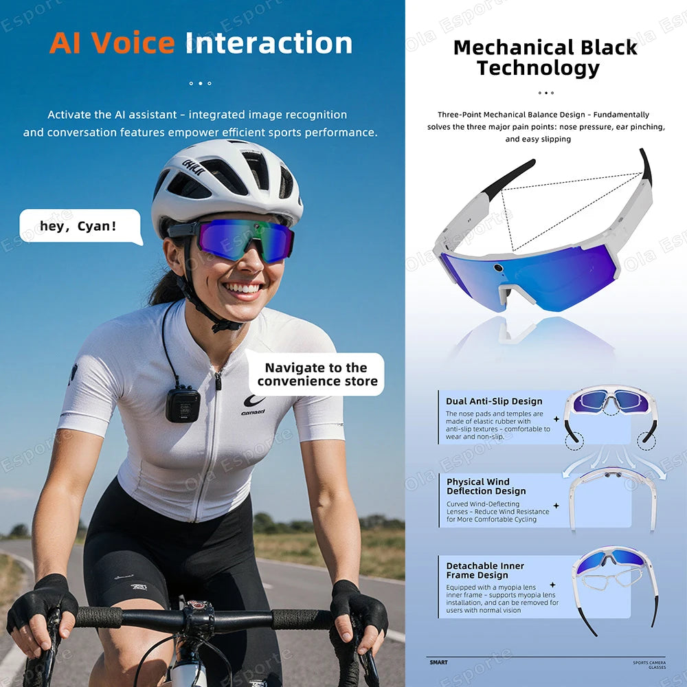 AI Smart Glasses 1200P Camera Bluetooth WiFi UV400 Polarized