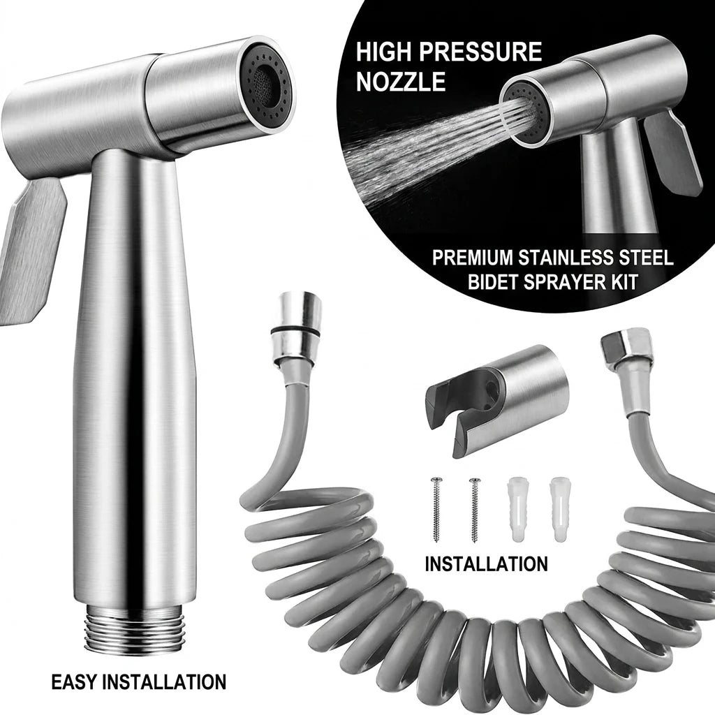 Stainless Steel High Pressure Handheld Shower Kit with 4.8-Inch Hose And Wall Bracket for Bathroom Cleaning Spray Gun Oasis Select