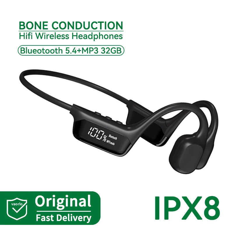 #IPX8 Waterproof Bone Conduction Wireless Headphone Bluetooth 5.4+32GB RAM MP3 Player HIFI Music Sport Swimming Headset With Mic Oasis Select Black