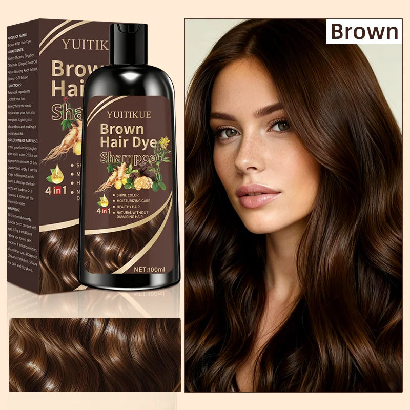 YUITIKUE Brown Hair Dye Shampoo – 4-in-1 Gray Coverage 100ml