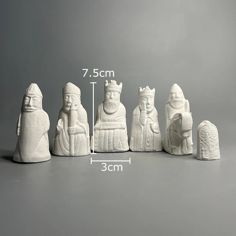 6pcs Plaster Chess Artistic Desk Statue Lewis Chess Replica Plaster Artwork Figures Sculpture Aesthetic Decor Room Ornament Oasis Select 6 pcs