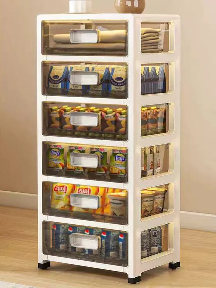 COIZYZZL 3-6 Tier Storage Cabinet,Large Capacity & Space-Saving Organizer, Transparent Cream Color for Living Room/Bedroom/Study Oasis Select
