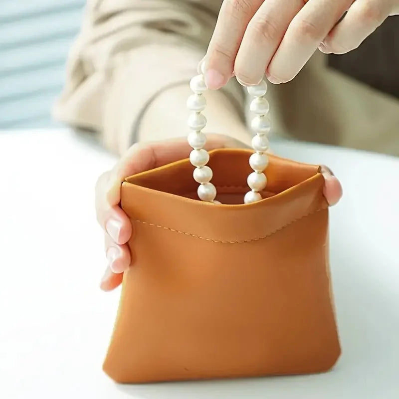 2pcs Fashion Simple Lipstick Makeup Bag Portable Mini Jewelry Handbag Travel PU Key Small Bags Women Girls Oasis Select