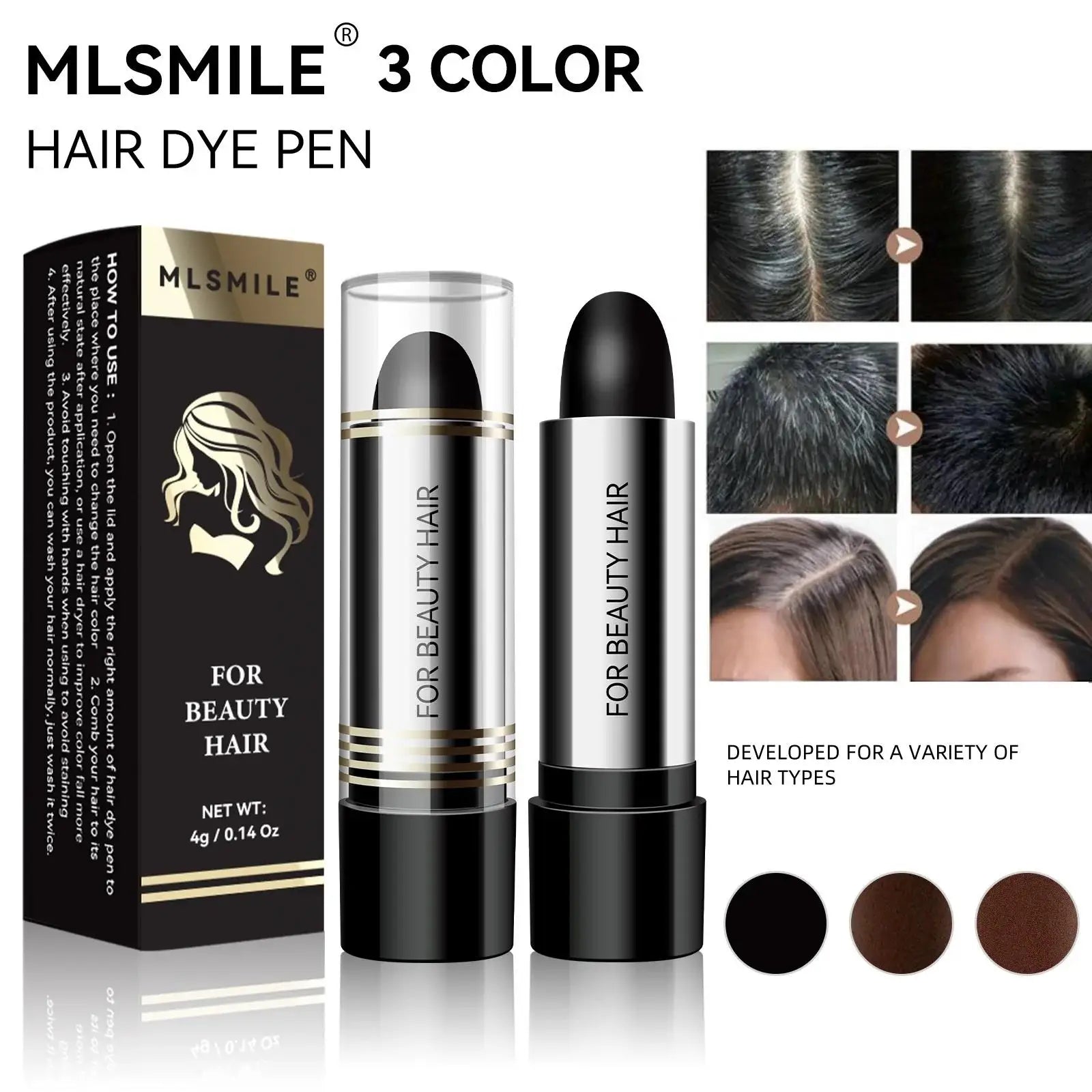 MLSMILE Black Hair Color Stick – Instant Gray Coverage Touch-Up Pen