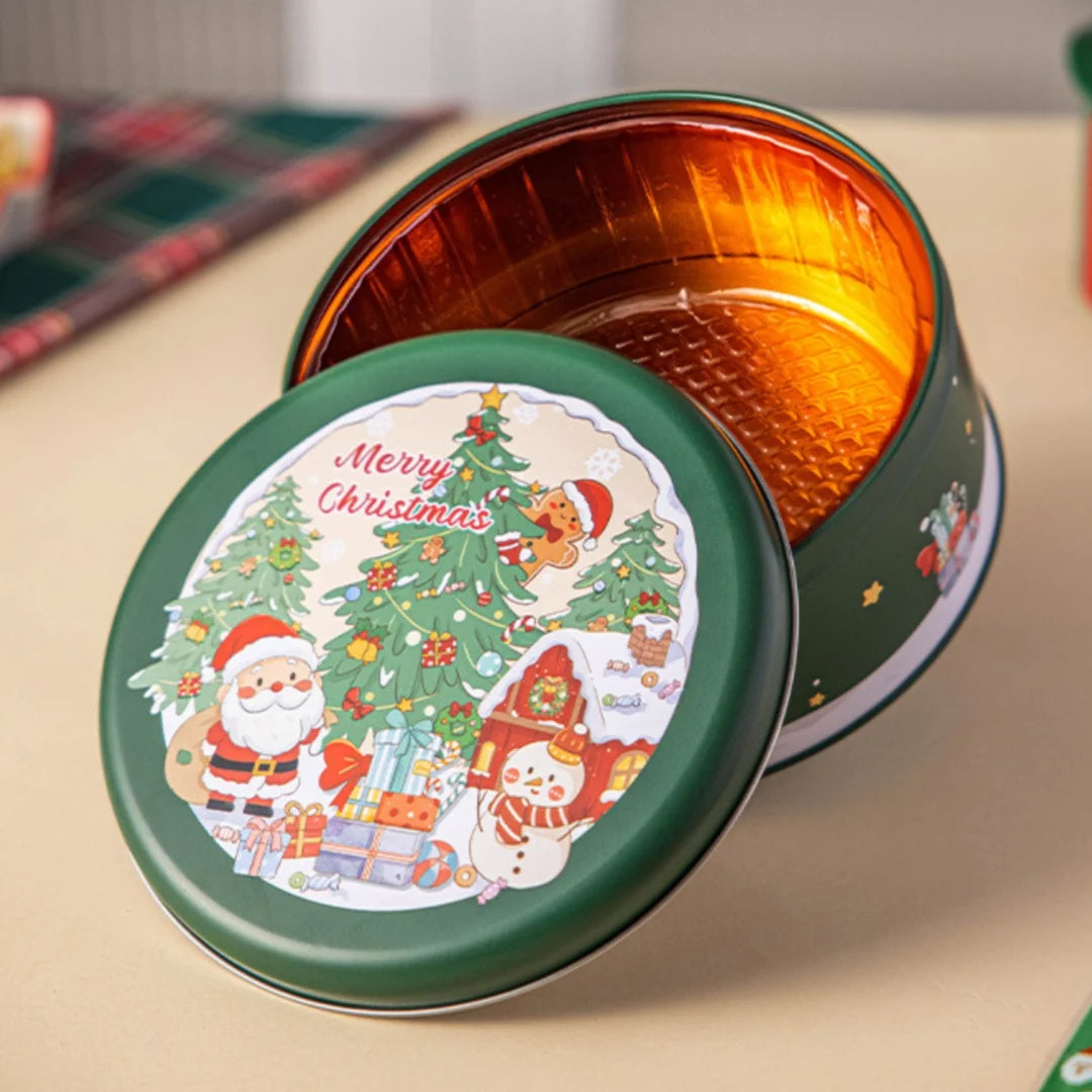 Round Christmas Tinplate Candy & Cookie Gift Tin Box | Santa