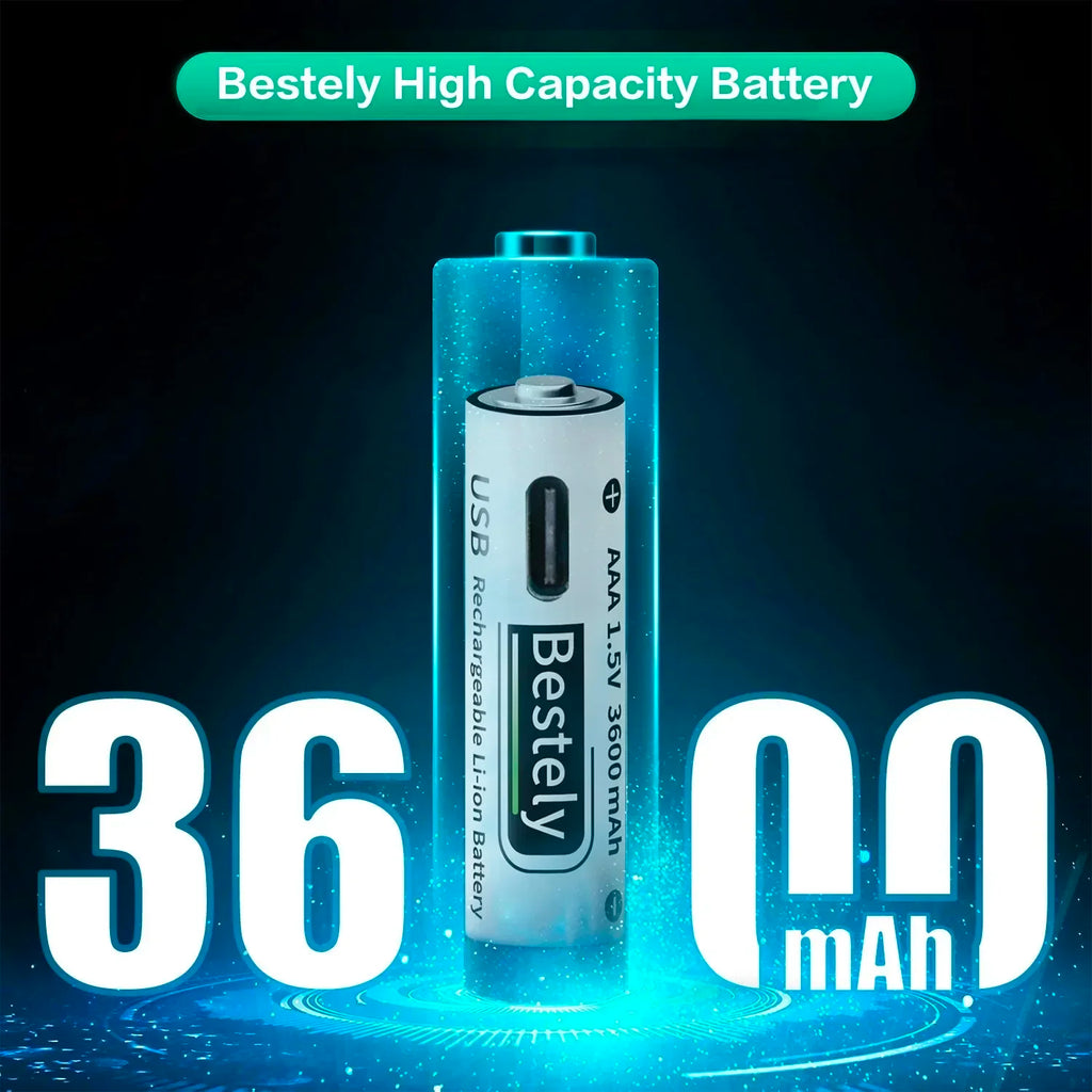 AAA Battery Rechargeable Li-Ion 1.5V 3600mAh 2000 Cycles USB-C Fast Charging Long-Lasting with free USB- C Cable Oasis Select