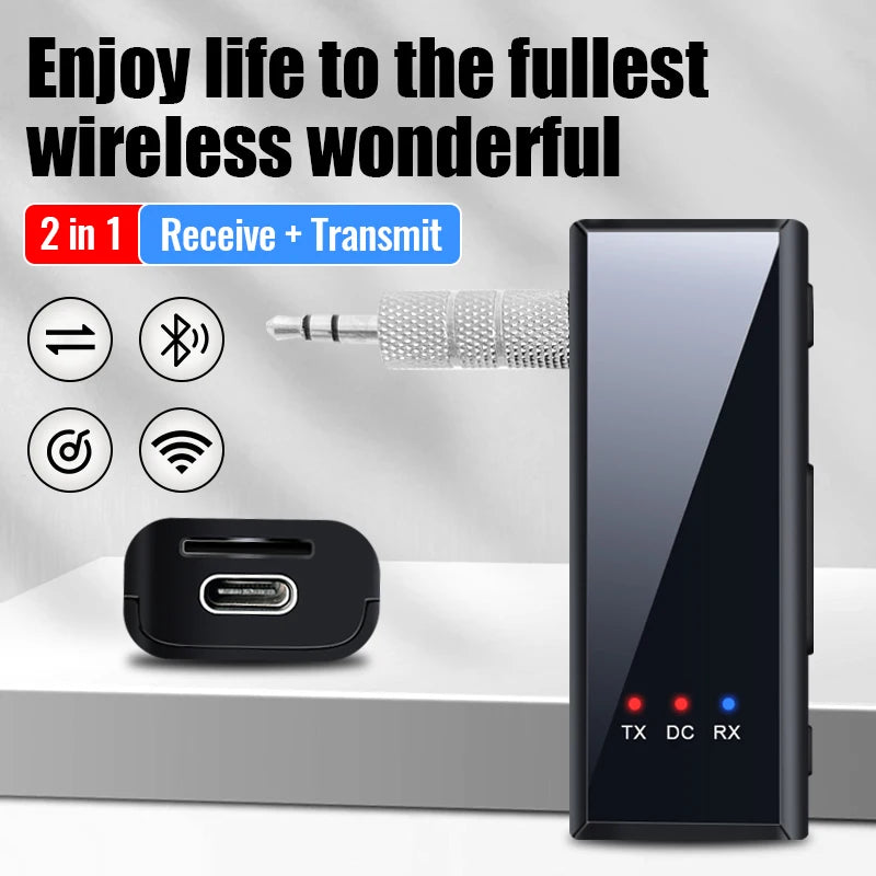 New Bluetooth 5.4 Audio Transmitter Receiver 3.5MM AUX Stereo Music Wireless Adapter With Mic Support TF Card Play For Car TV PC Oasis Select
