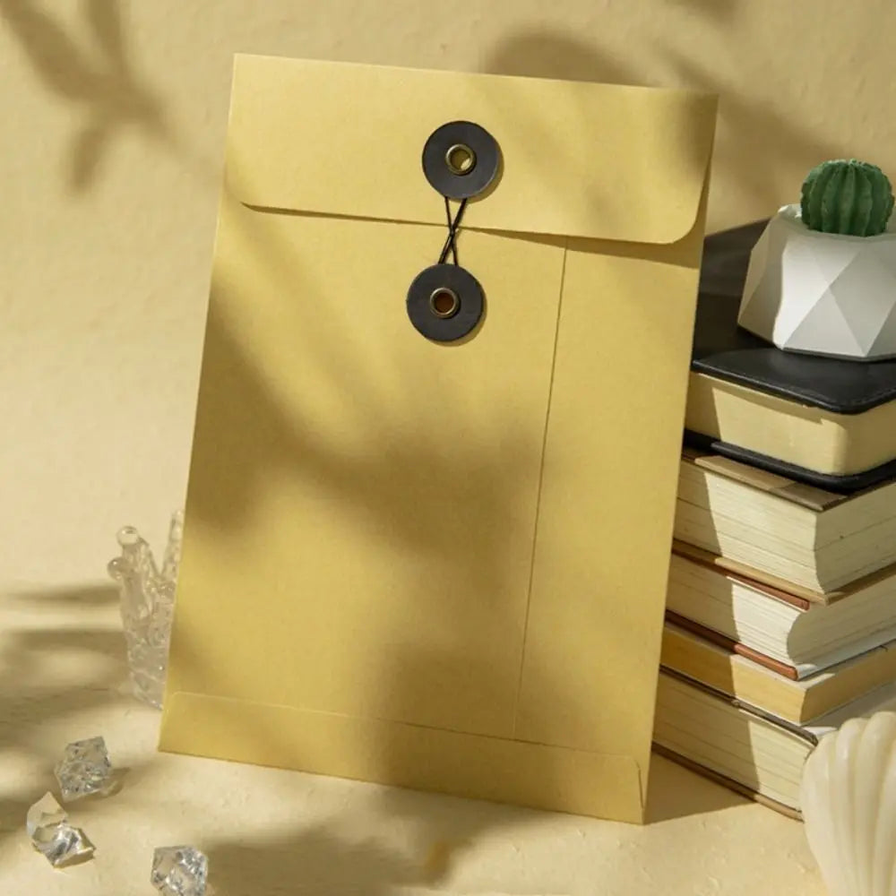 Kraft Paper Envelope with Button String Tie Winding Ticket File Documents Bag Letter Photos Journal Storage Budget Envelopes Oasis Select Brown-A5