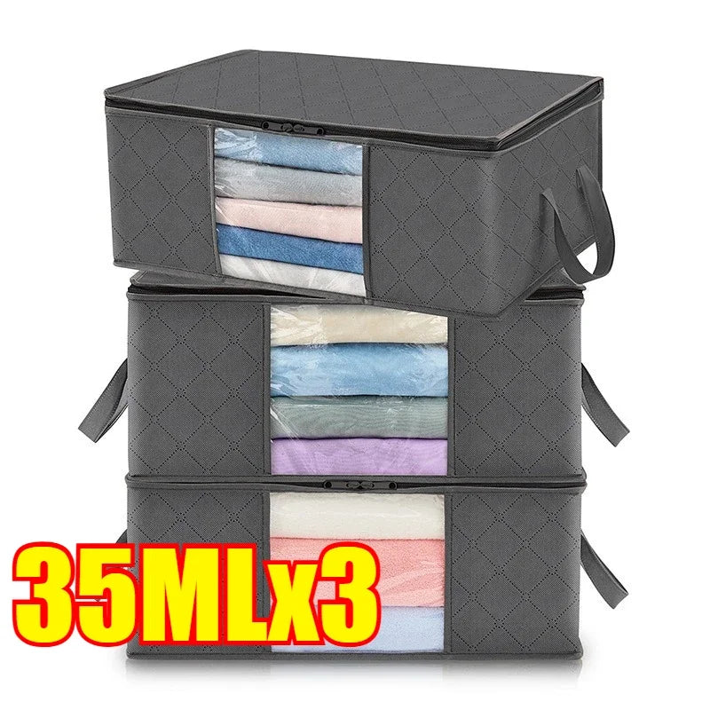 6pcs Oversized Storage Bag with Zipper and Lid - Foldable and Durable Clothing Organizing Bag Suitable for Bedding Oasis Select 3PCS-35L