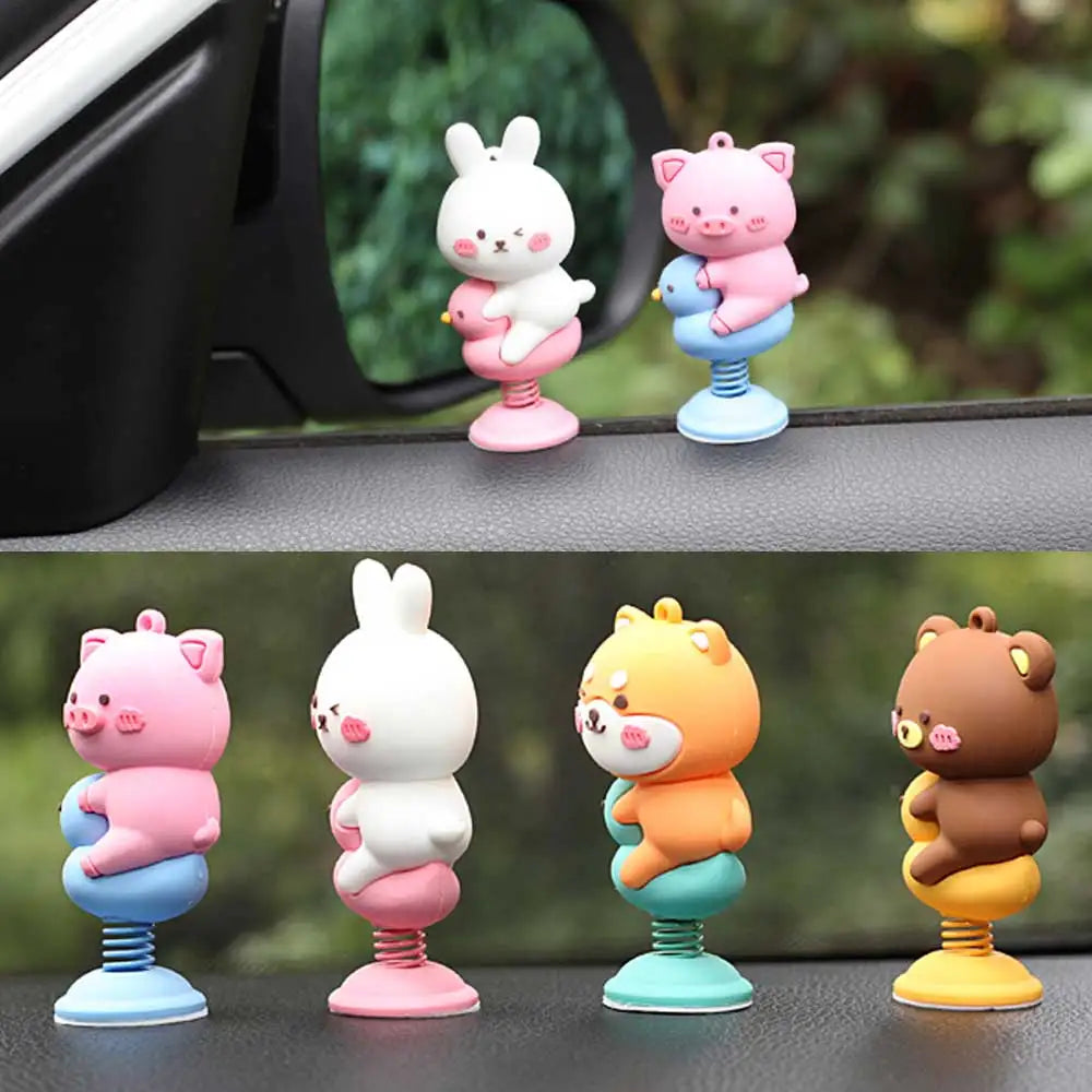 Car Panel Dashboard Decoration Cartoon Animal Shaking Head Spring Toys PVC Car Ornament Doll Auto Interior Accessories Gift Oasis Select