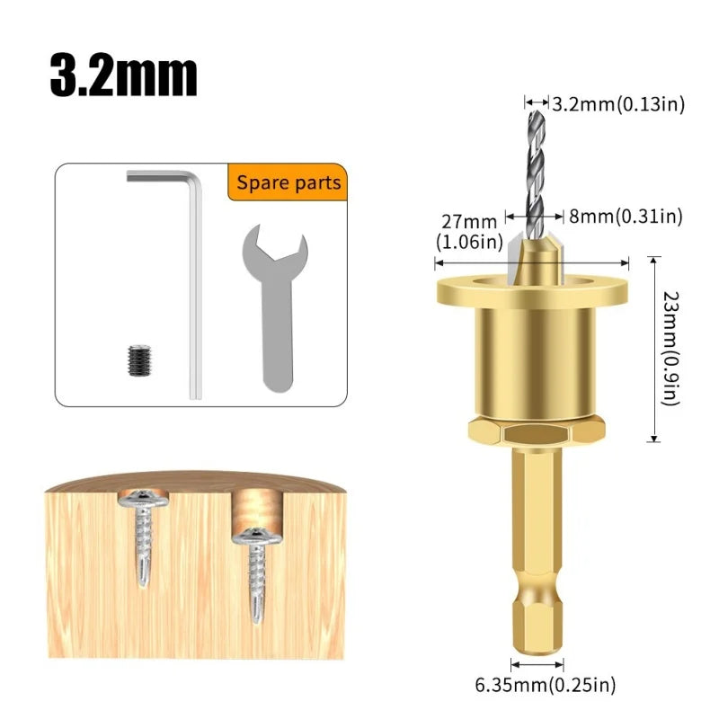 1/5Pcs CNC Adjustable Hexagonal Handle Cutter Woodworking Tools Countersink Drill Router Bit for Wood Installation Limit Hole Oasis Select 3.2x8