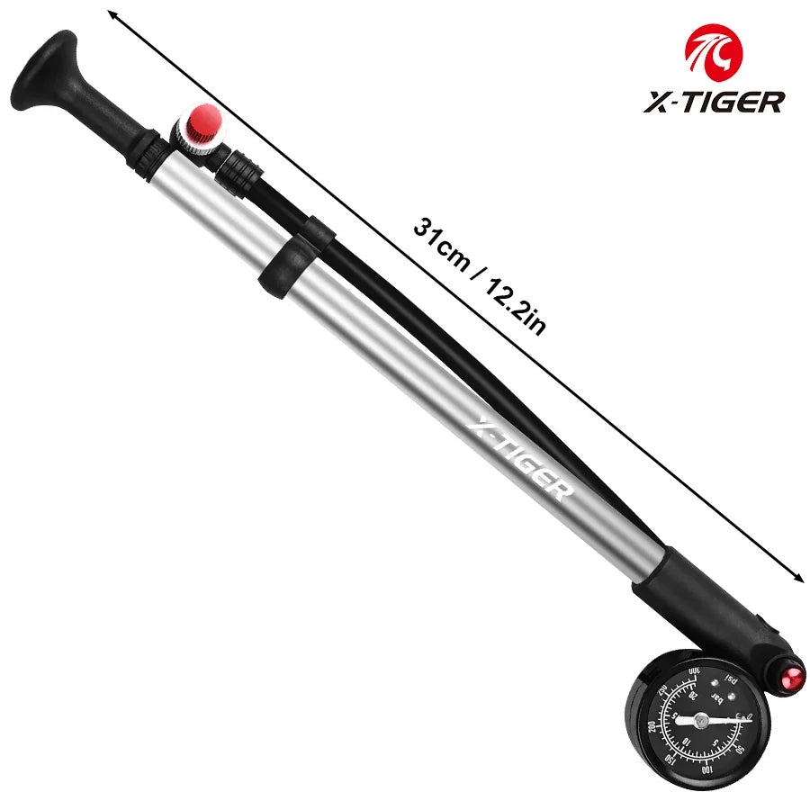 X-TIGER 300psi High Pressure Bicycle Pump with Pressure Gauge Portable Tire Inflator Mountain AV/FV General Bike Pump Oasis Select X-DQT-0802