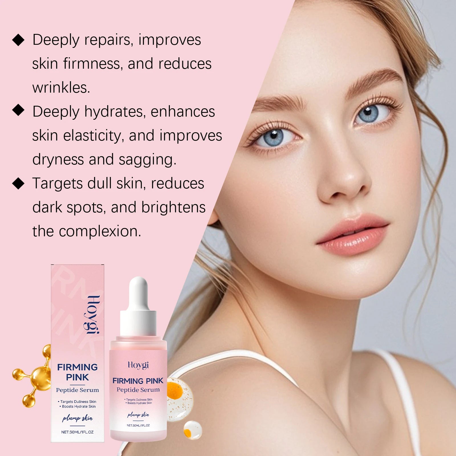 Firming Pink Peptide Serum Lifting Firming Smoothing Wrinkles Deep Hydration Soothing Brightening Skin Collagen Facial Serum Oasis Select