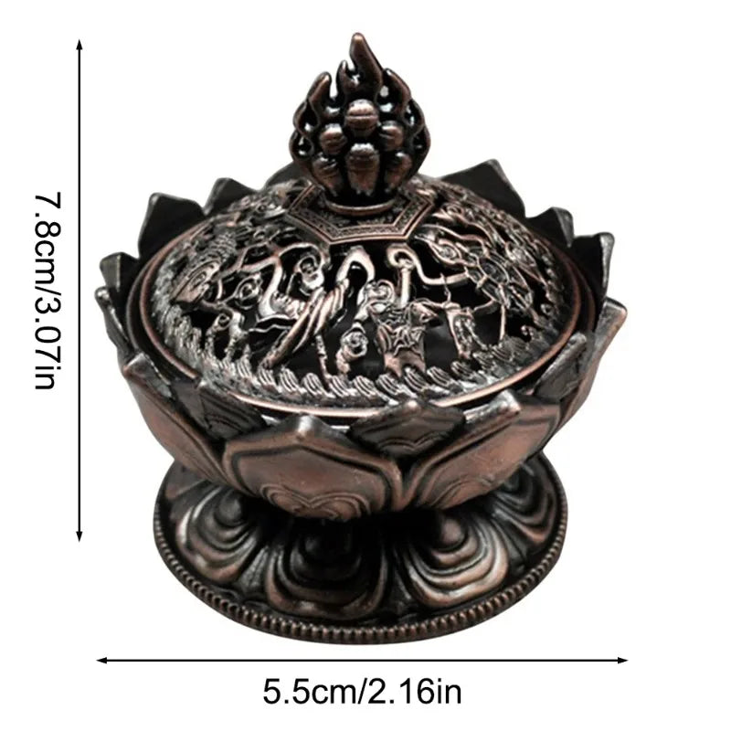 Vintage Copper Lotus Incense Burner Eight Treasures Zinc Alloy Aromatherapy Burner Sandalwood Incense Stove Oasis Select