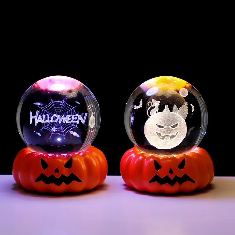 Halloween Pumpkin Crystal Ball Night Light Bedroom Study Tabletop Glass Ornament Party Ornament Small Gift Oasis Select