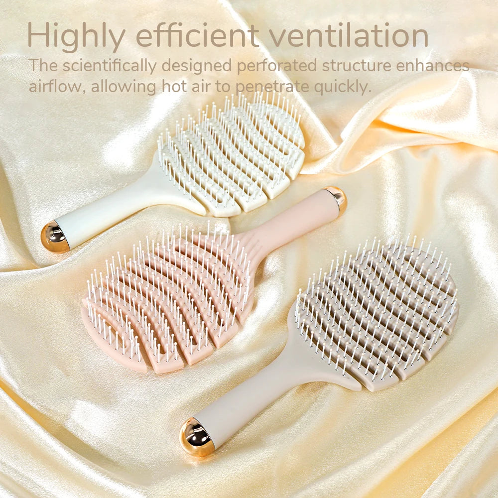 Creamy Hollow Wave Hair Brush - Flexible Vent Design, Round-Tip Bristles for Scalp Massage & Fast Detangling Oasis Select