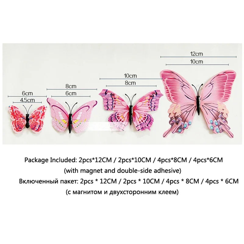 New 12/24pcs 3D Butterfly Wall Stickers Home Christmas Wedding Decoration Photography Props Magnetic Refrigerator Magnets Oasis Select