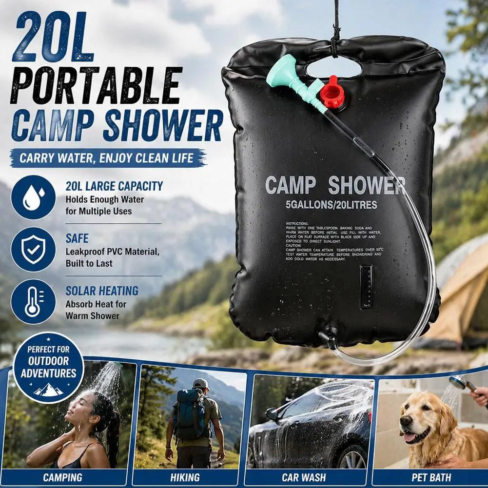 20L Solar Camping Shower Bag – Portable PVC & Shower Head