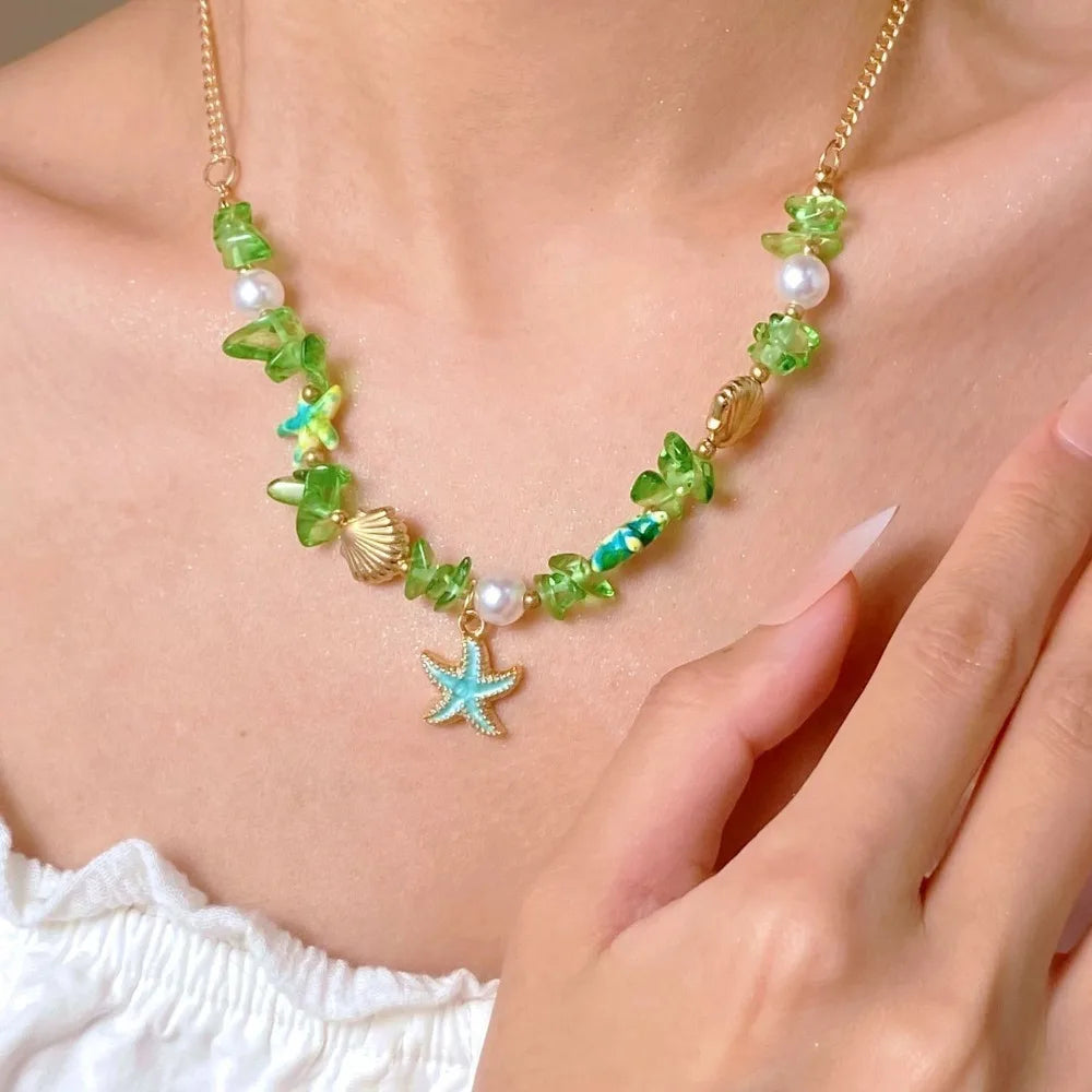 Seaside Style Sea Star Shell Beads Necklace Womens Summer Beach Vacation Neck Chain Bohemian Jewelry Accessories Gift Oasis Select 8