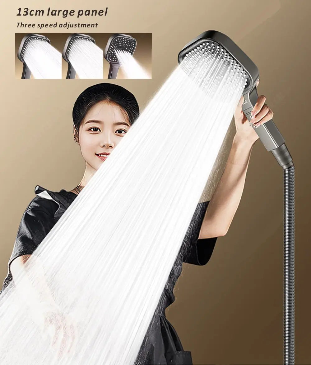 New 13CM Large Panel 3 Modes Adjustable Home Shower Head High Pressure Massage ShowerHead Filter Element Bathroom Accessories Oasis Select