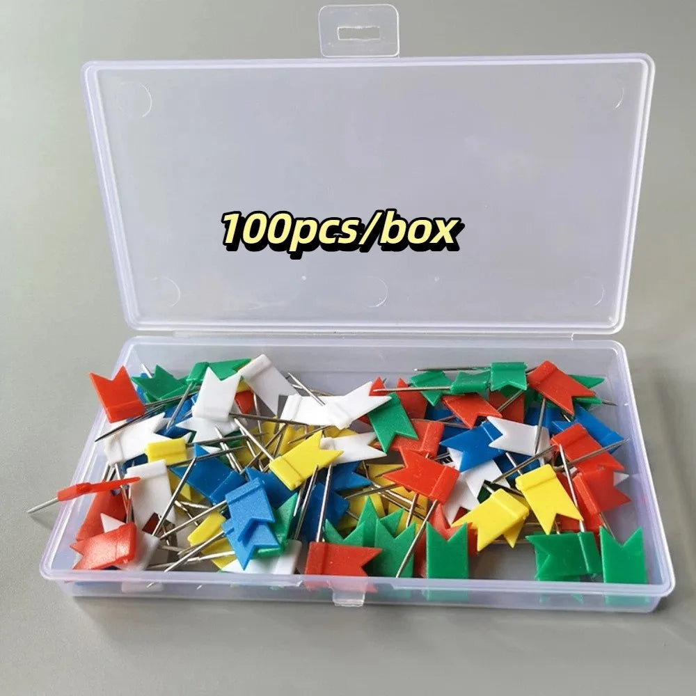 100pcs/box Bright Colors Colored Push Pins Reliable Material Stable Fixing Map Pins Easy Insert 100 Pieces Box Art Supplies Oasis Select Colorful