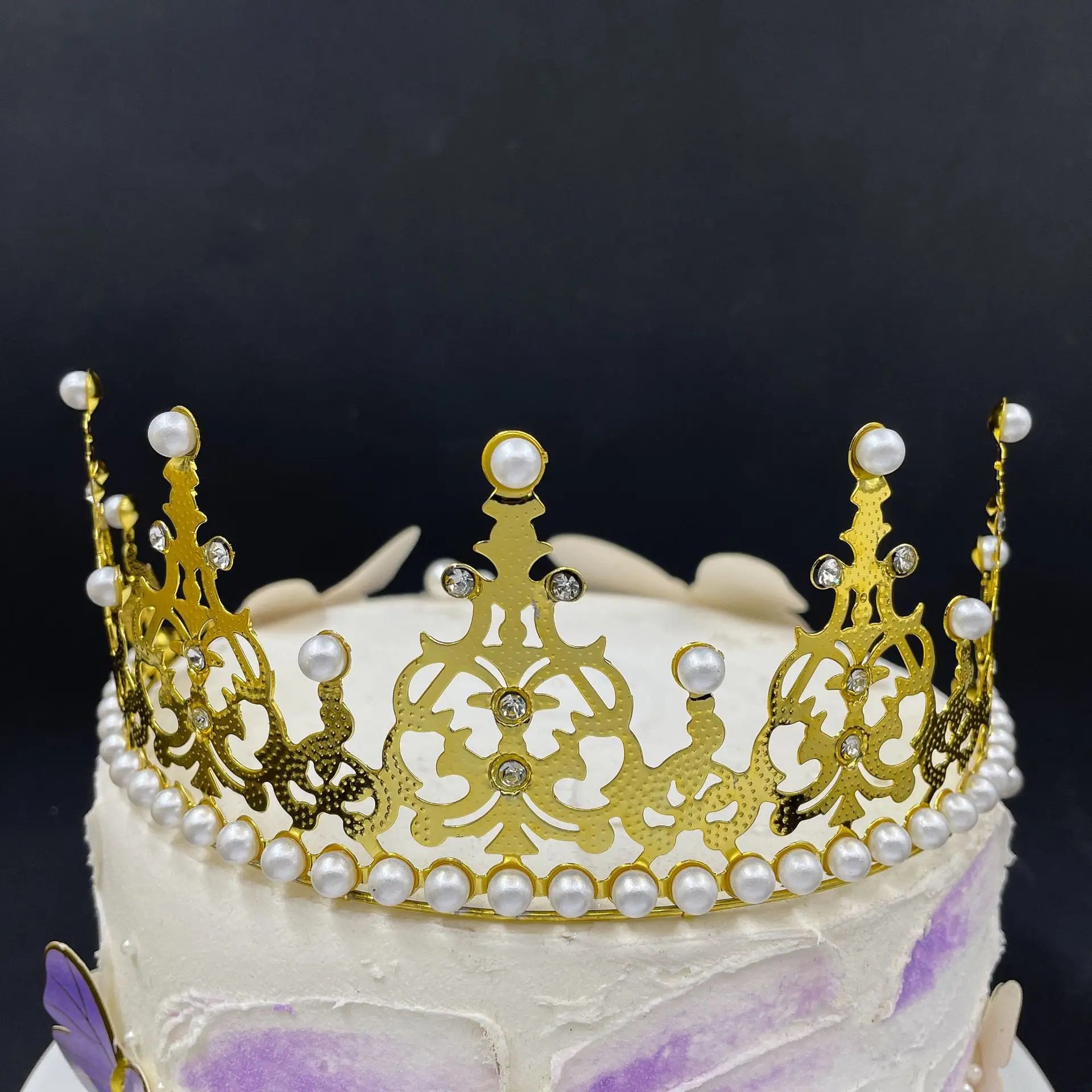 1Pc Pearl Crown Half Crown Cake Decoration Crown Flower Ornaments Children's Hair Ornaments Korean Iron Sheet Pearl Crown Oasis Select