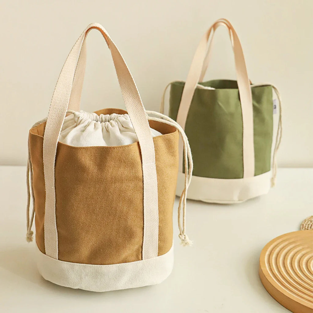 Simple large capacity women's handbag canvas insulated hand-held lunch bag drawstring student insulated lunch bag Oasis Select