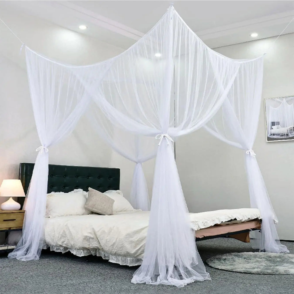Quadrangle Mosquito Net, Floor To Ceiling Bed Canopy, Fits All Bed Sizes, Breathable Mosquito Proof Cover for Bedroom & Dorm Oasis Select WHITE